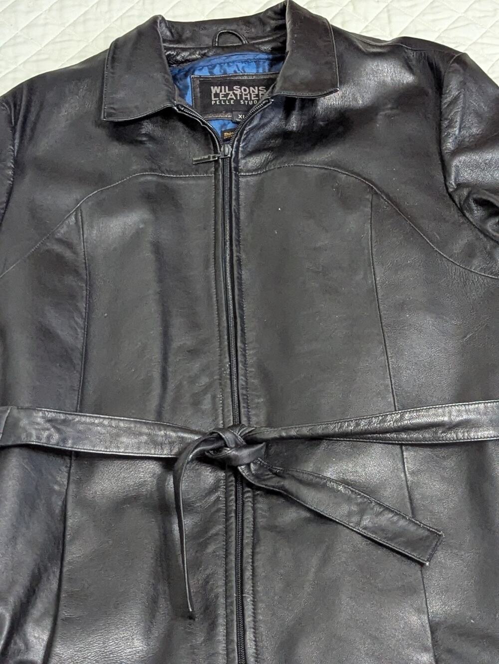 W, Black Leather Lined Coat, XL,